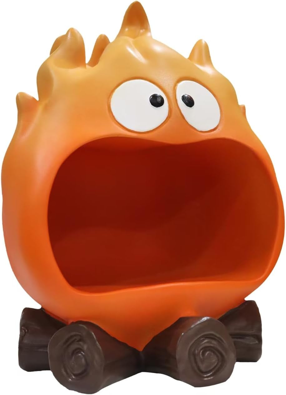 Funny Resin Flame Statue with Candy Dish & Key Dish, Entryway Table Candy Bowl Decor (Orange)