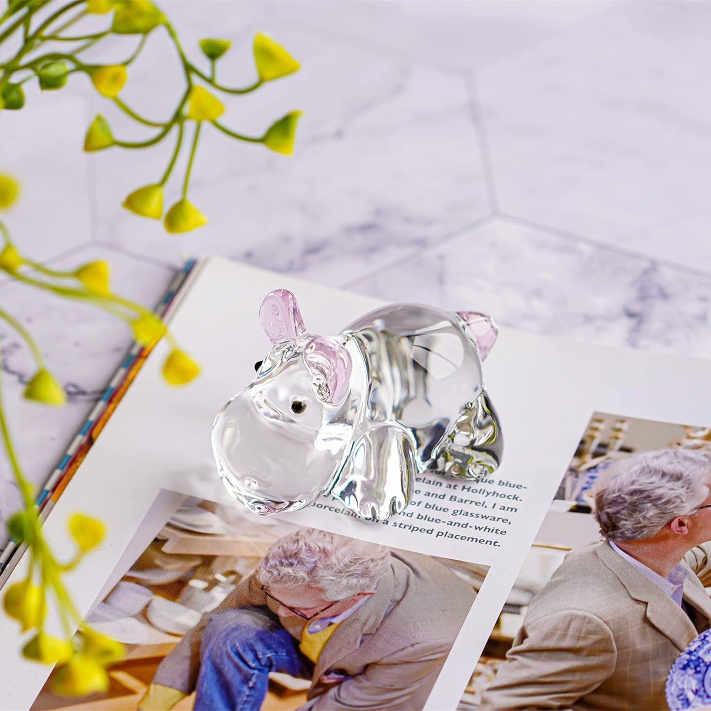 2.8Inch Crystal Hippo Figurines Collectibles Gift for Mom from Daughter Art Glass Hippopotamus Statue Animal Paperweight Ornament for Table Home Decoration