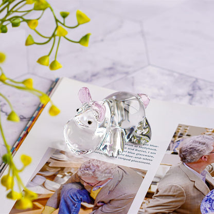 2.8Inch Crystal Hippo Figurines Collectibles Gift for Mom from Daughter Art Glass Hippopotamus Statue Animal Paperweight Ornament for Table Home Decoration