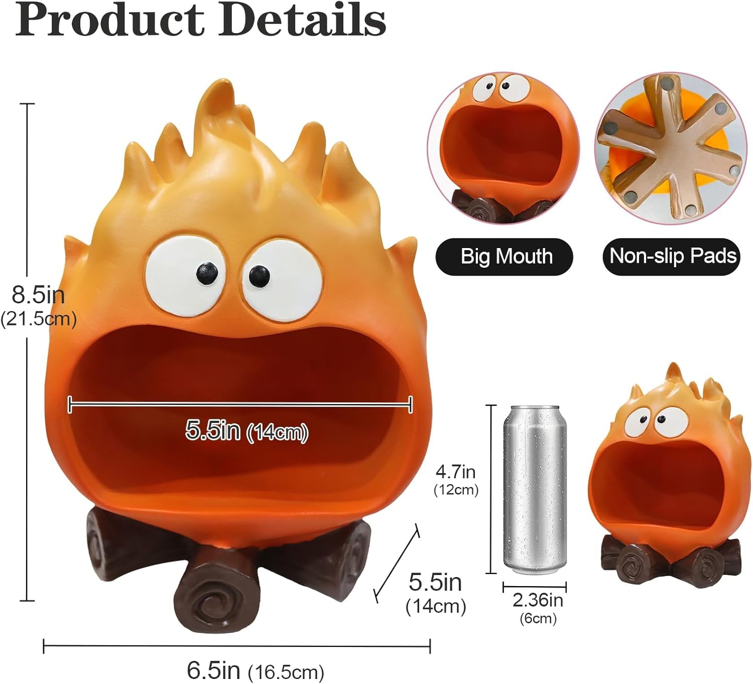 Funny Resin Flame Statue with Candy Dish & Key Dish, Entryway Table Candy Bowl Decor (Orange)