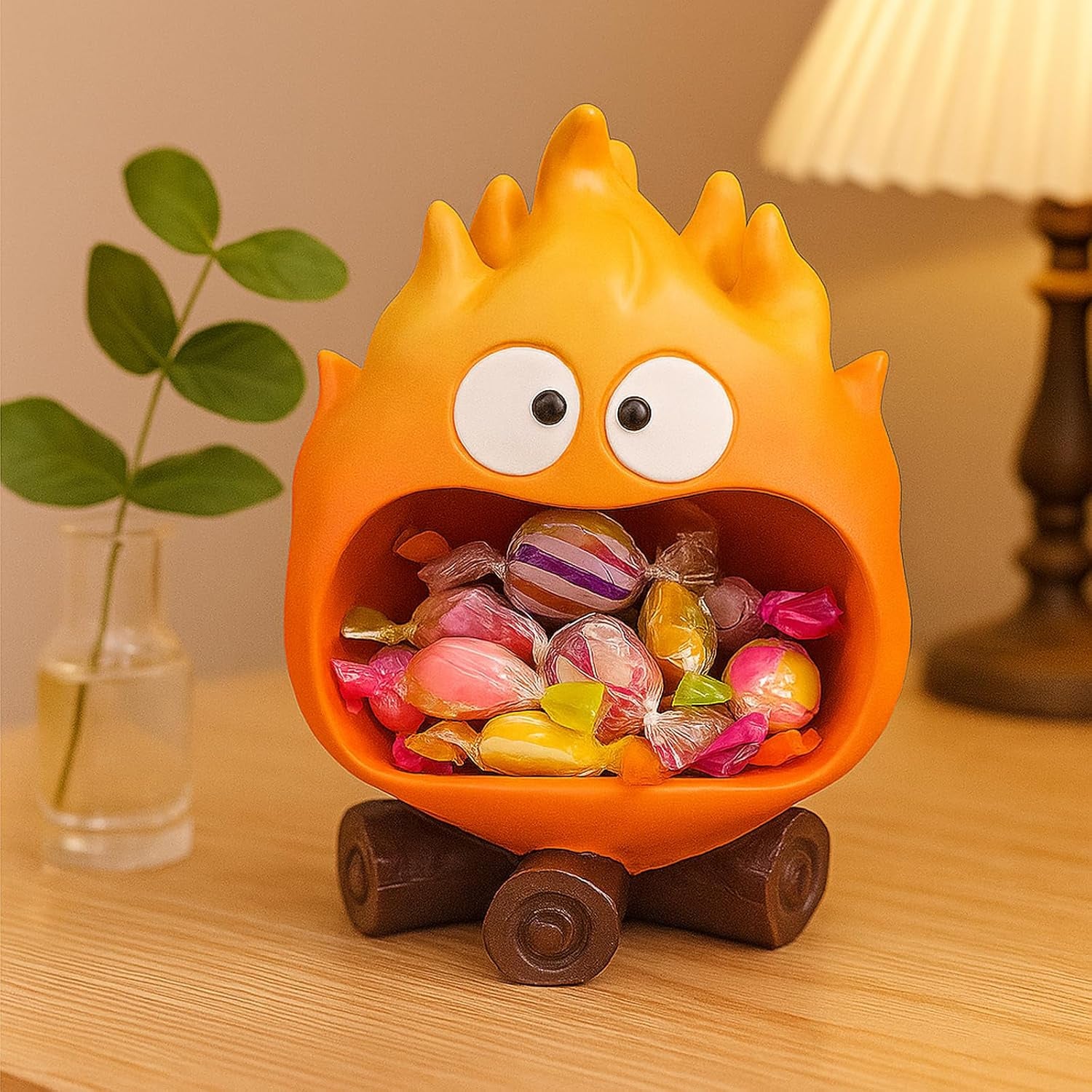 Funny Resin Flame Statue with Candy Dish & Key Dish, Entryway Table Candy Bowl Decor (Orange)