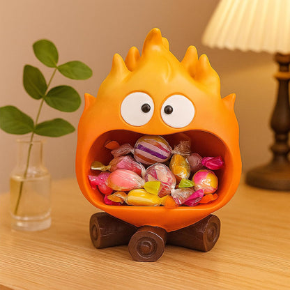 Funny Resin Flame Statue with Candy Dish & Key Dish, Entryway Table Candy Bowl Decor (Orange)