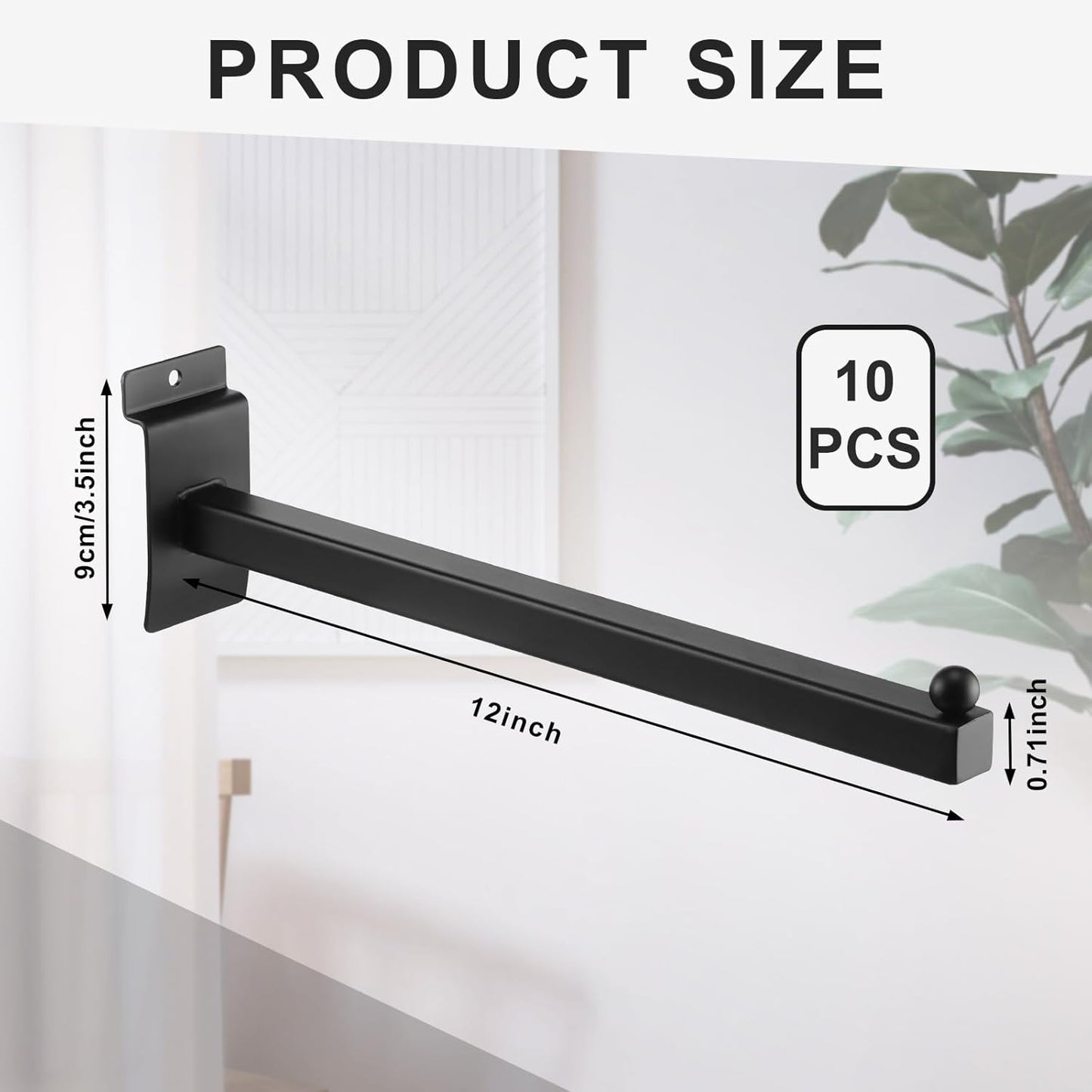 10 Pieces Slat Wall Faceout, 12 Inch Metal Square Straight Arm Hooks, Slatwall Hooks and Hangers Slatwall Accessories for Clothing Retail Garage Shop Display (Black)