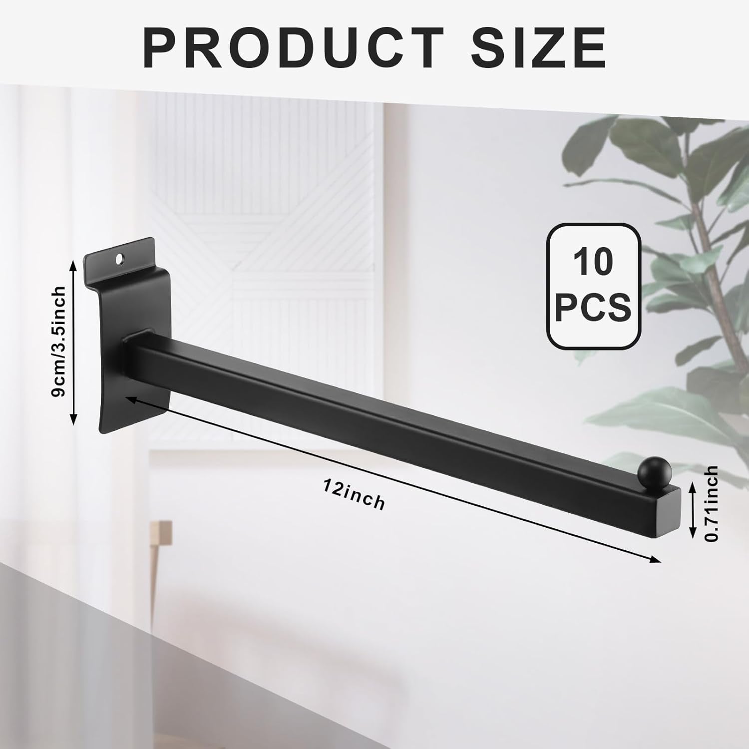 10 Pieces Slat Wall Faceout, 12 Inch Metal Square Straight Arm Hooks, Slatwall Hooks and Hangers Slatwall Accessories for Clothing Retail Garage Shop Display (Black)