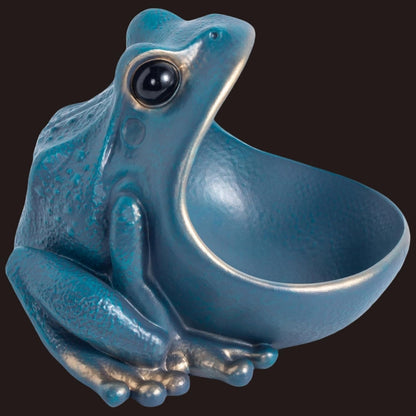 Large Mouth Frog Statue Candy Dish Jar for Office Desk, Funny Decorative Key Bowl for Entryway Table, Container Storage Box Living Room Table Art Decoration (Blue)