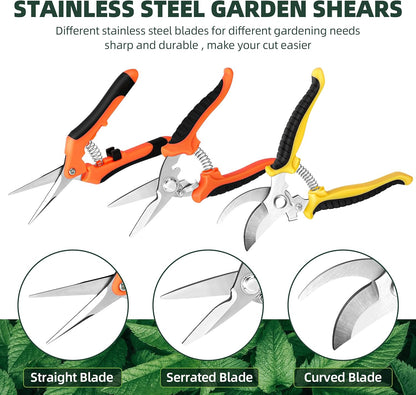 3 Pack Garden Pruning Shears, Stainless Steel Shears, Gardening Shears, Scissors, Garden Clippers, Pruning Snips, Pruning Shears for Gardening Tools