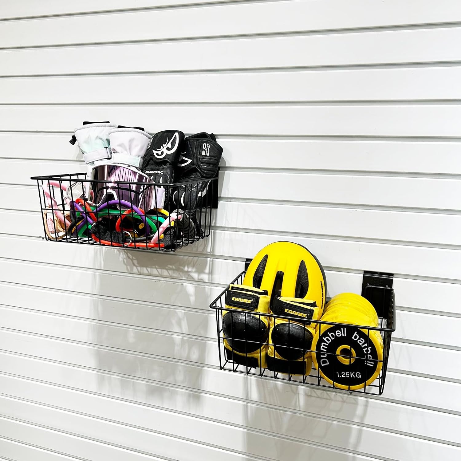 Slatwall Baskets 15 Inch, Large Slatwall Wire Baskets, Heavy-Duty Slat Wall Hanging Bins for Garage, Shops, Rooms, 2 Pack