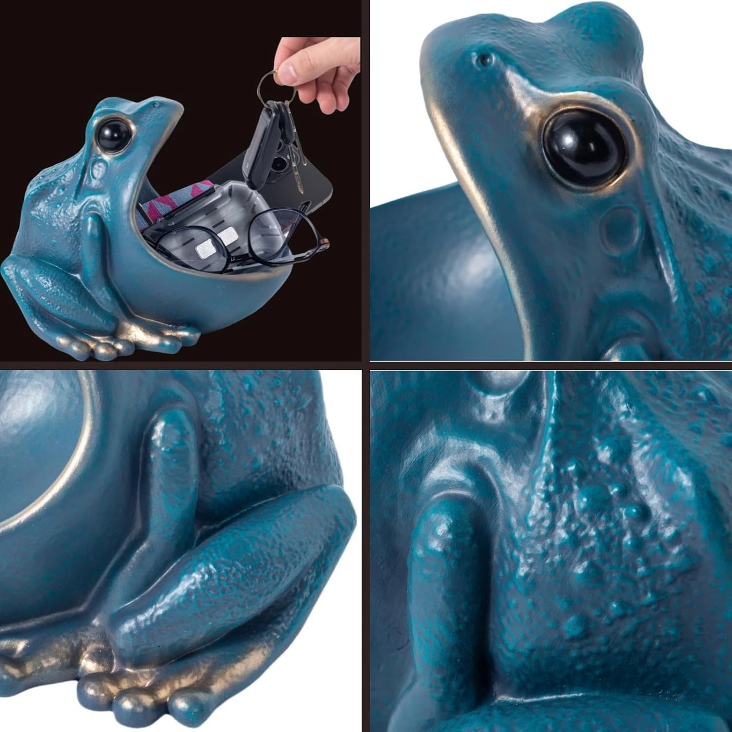 Large Mouth Frog Statue Candy Dish Jar for Office Desk, Funny Decorative Key Bowl for Entryway Table, Container Storage Box Living Room Table Art Decoration (Blue)